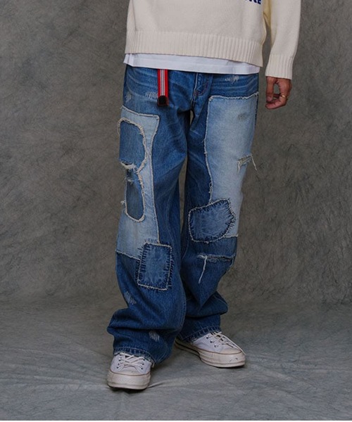 WOKE EDGE（ウォークエッジ） ワイドパンツ ジーンズ Patchwork Denim 