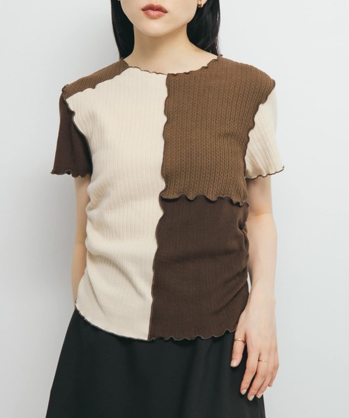 KBF tシャツ MIXカラーパッチワークカットソー レディース
