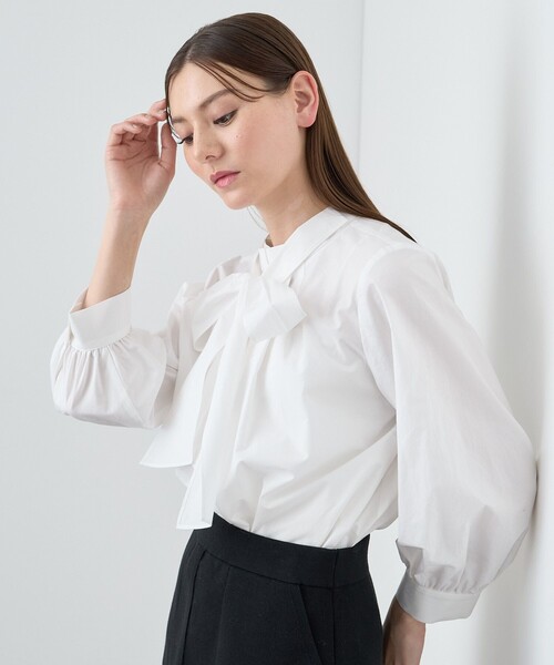 ANAYI◆長袖ブラウス/38/ポリエステル/NVY/102028-15-180-65-380 ANAYI(アナイ) / 長袖ブラウス/38/ポリエステル/NVY/102028-15