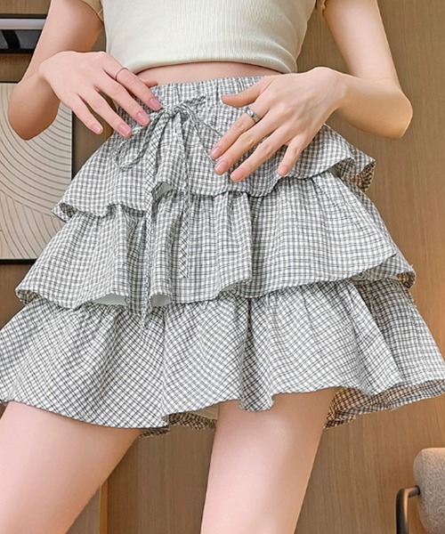 ROOP TOKYO スカート frill design check skirt / フリル
