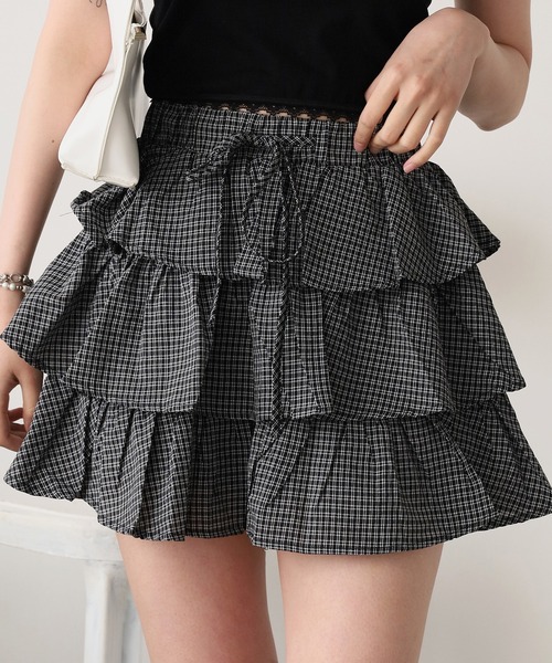 ROOP TOKYO スカート frill design check skirt / フリル