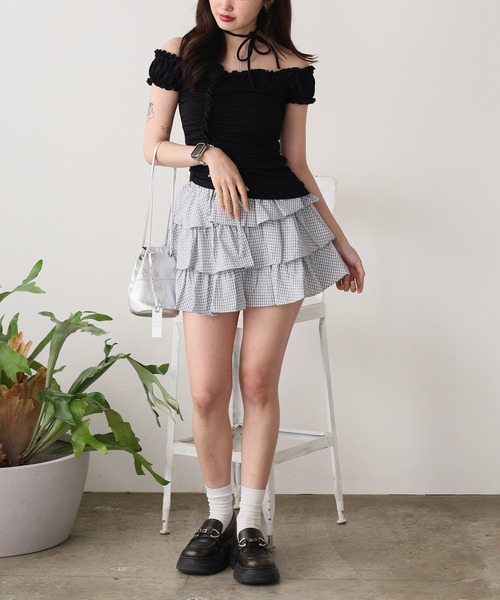 ROOP TOKYO スカート frill design check skirt / フリル