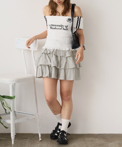 ミニスカート LCDC : 25SS / CHECKED FRILL MINI SKIRT (GREY) ROOP TOKYO スカート frill design check skirt / フリル