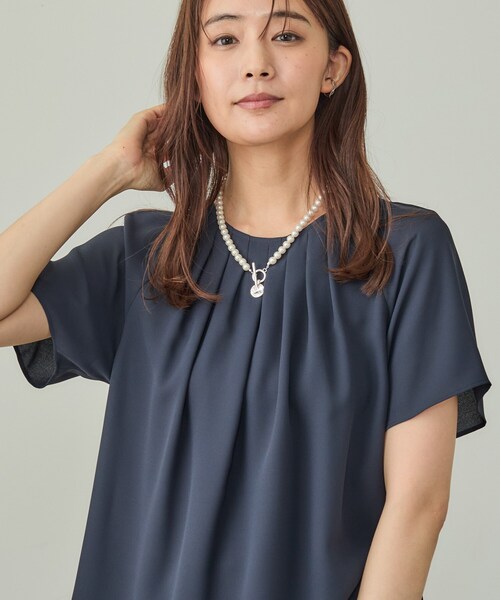 INDIVI ブラウス シャツ 「接触冷感／UVケア」タックブラウス