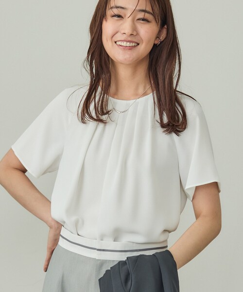 ブラウス シャツ 「接触冷感／UVケア」タックブラウス レディース