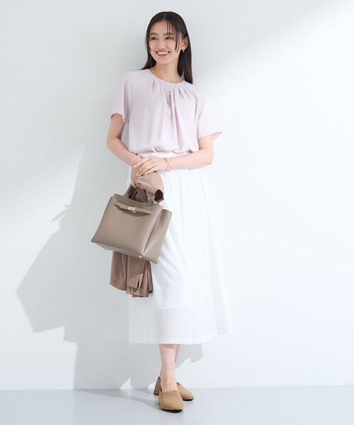 INDIVI 　接触冷感　半袖ブラウス　S レディース 通勤/洗える/UVケア/接触冷感/吸水速乾/エコ】サテンタック バイ