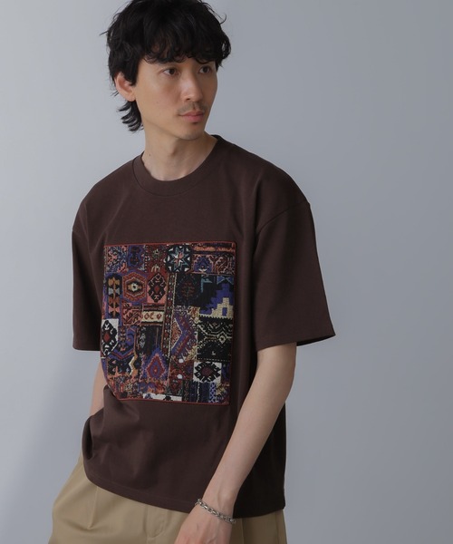 「NANO universe」 半袖Tシャツ M ブラウン メンズ
