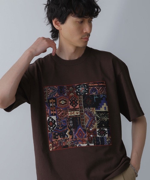 「NANO universe」 半袖Tシャツ M ブラウン メンズ