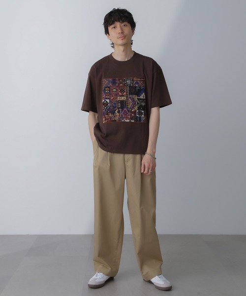 「NANO universe」 半袖Tシャツ M ブラウン メンズ