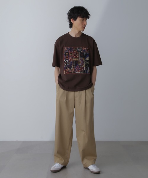 「NANO universe」 半袖Tシャツ M ブラウン メンズ