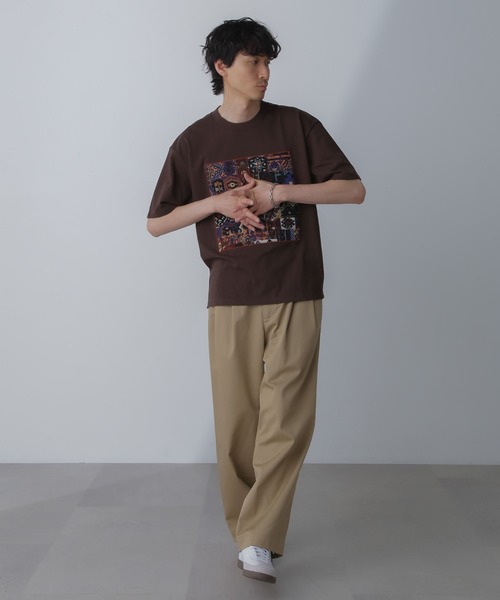 「NANO universe」 半袖Tシャツ M ブラウン メンズ