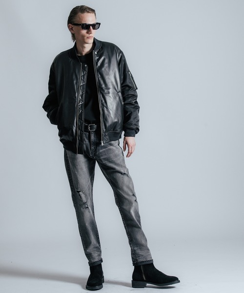 ミリタリージャケット モッズコート NYLON SLEEVE LEATHER MA1 JACKETの画像