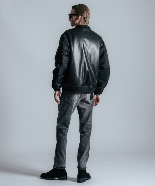 ミリタリージャケット モッズコート NYLON SLEEVE LEATHER MA1 JACKETの画像