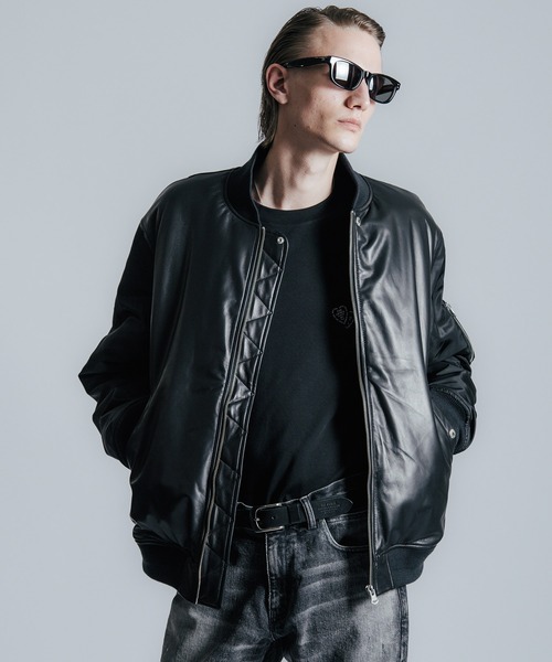 ミリタリージャケット モッズコート NYLON SLEEVE LEATHER MA1 JACKETの画像
