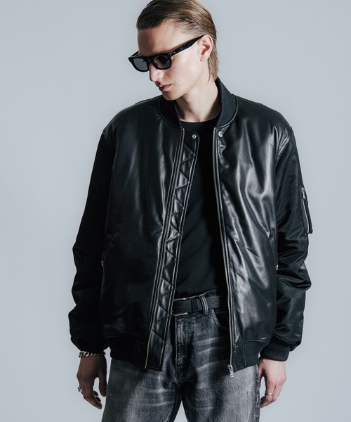 ミリタリージャケット モッズコート NYLON SLEEVE LEATHER MA1 JACKETの画像