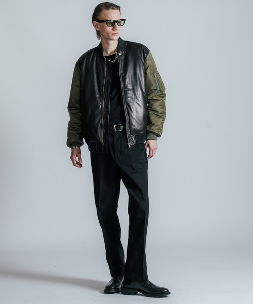 ミリタリージャケット モッズコート NYLON SLEEVE LEATHER MA1 JACKETの画像