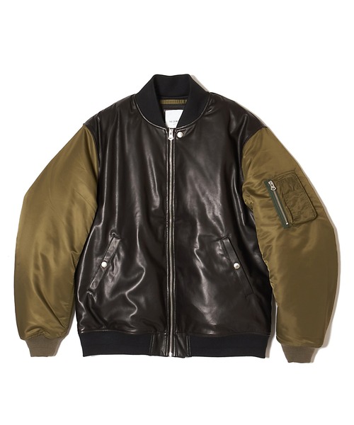 ミリタリージャケット モッズコート NYLON SLEEVE LEATHER MA1 JACKETの画像