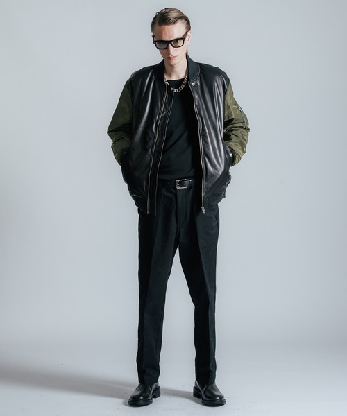 ミリタリージャケット モッズコート NYLON SLEEVE LEATHER MA1 JACKETの画像