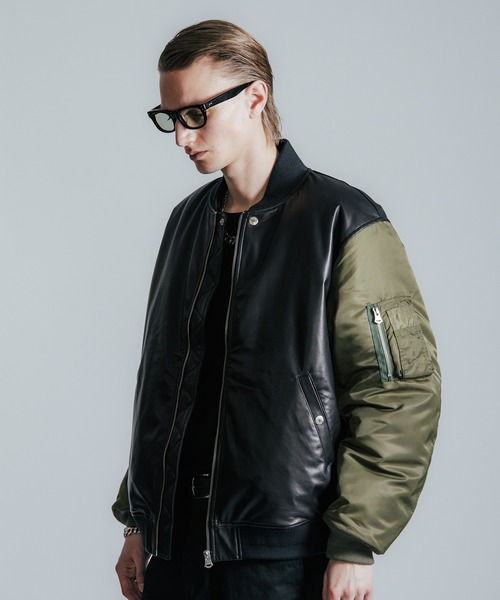 ミリタリージャケット モッズコート NYLON SLEEVE LEATHER MA1 JACKETの画像