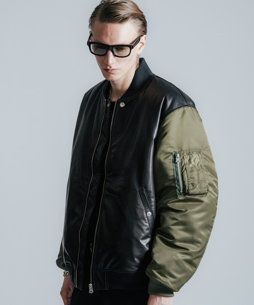ミリタリージャケット モッズコート NYLON SLEEVE LEATHER MA1 JACKETの画像