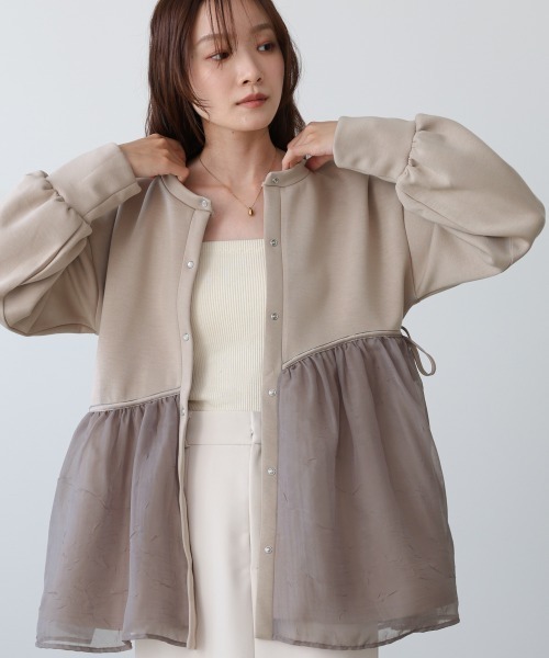 BAB（バブ） tシャツ 前後2WAYペプラムオーガンジーポンチトップス