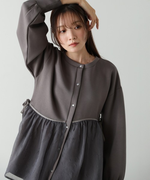 BAB（バブ） tシャツ 前後2WAYペプラムオーガンジーポンチトップス