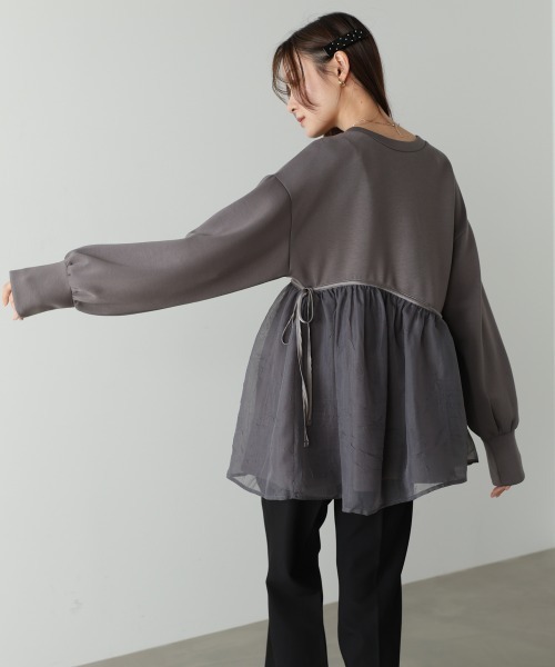 BAB（バブ） tシャツ 前後2WAYペプラムオーガンジーポンチトップス