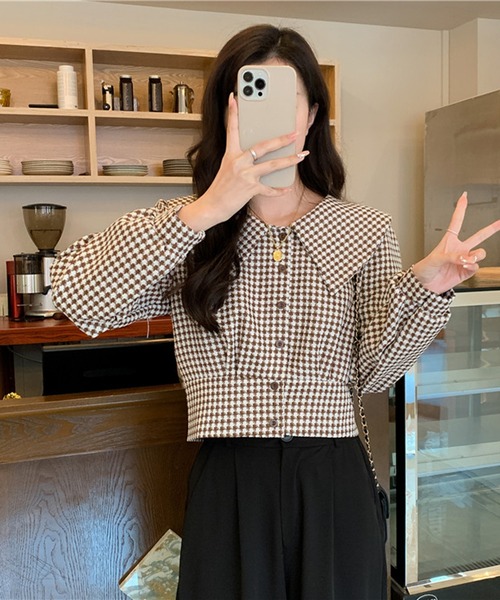 Girly Doll（ガーリードール） ブラウス シャツ 千鳥格子 ビッグカラー