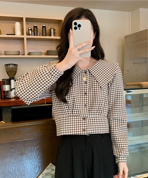 Girly Doll（ガーリードール） ブラウス シャツ 千鳥格子 ビッグカラー