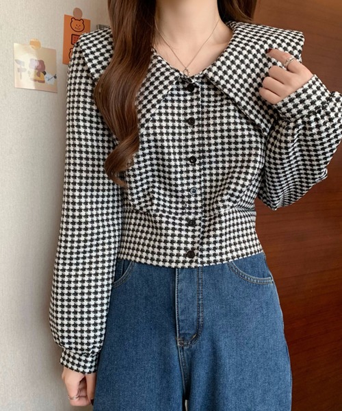 Girly Doll（ガーリードール） ブラウス シャツ 千鳥格子 ビッグカラー