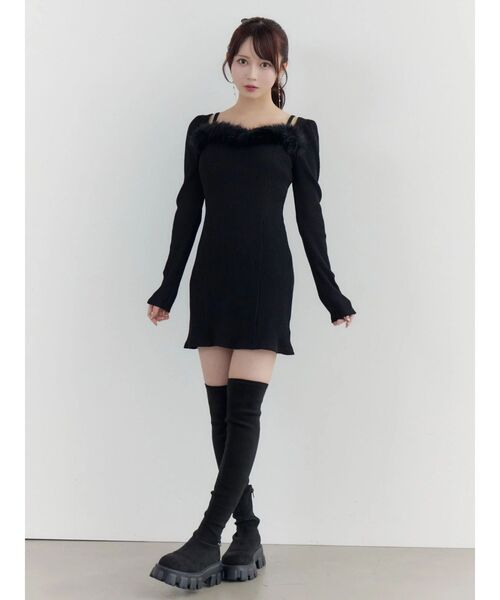 EATME（イートミー） ワンピース ベルテッドフェイクファーリブ