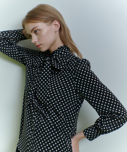 【 ルルウィルビー 】 黒白 デシンドット　フリル　ボウタイ　ブラウス LOULOU WILLOUGHBY（ルルウィルビー） ブラウス シャツ 「LOULOU