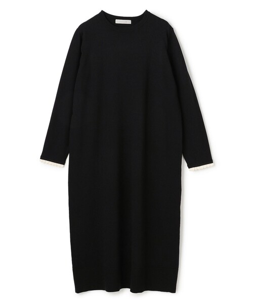 UNFILO XL ニットワンピース 黒 UNFILO（アンフィーロ） ワンピース フリルトリミング ニット