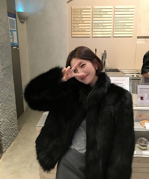 コート アウター スタンドカラーフェイクファーコート レディース