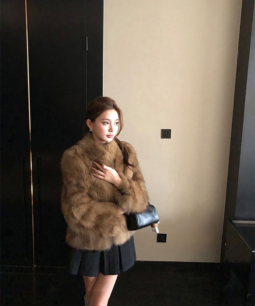 コート アウター スタンドカラーフェイクファーコート レディース