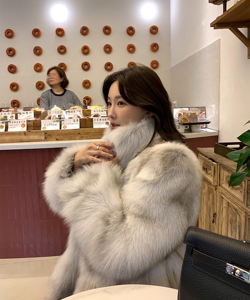 コート アウター スタンドカラーフェイクファーコート レディース