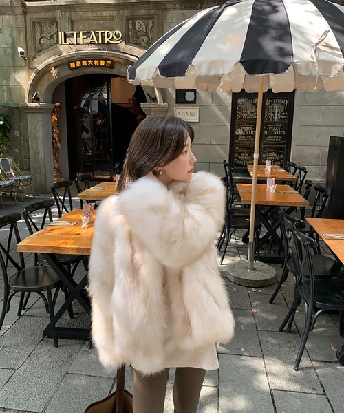 コート アウター スタンドカラーフェイクファーコート レディース