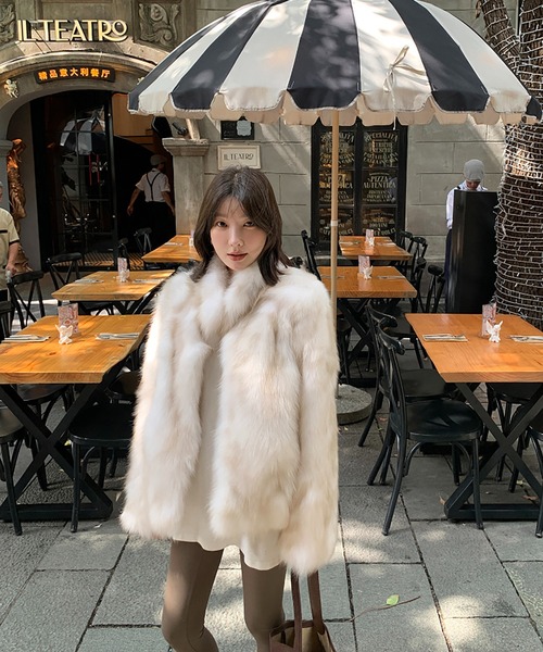 コート アウター スタンドカラーフェイクファーコート レディース