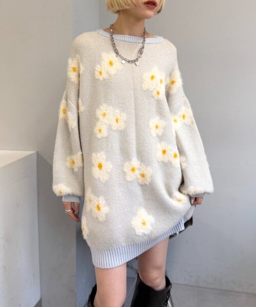 w closet（ダブルクローゼット） ニット セーター フラワーシャギー