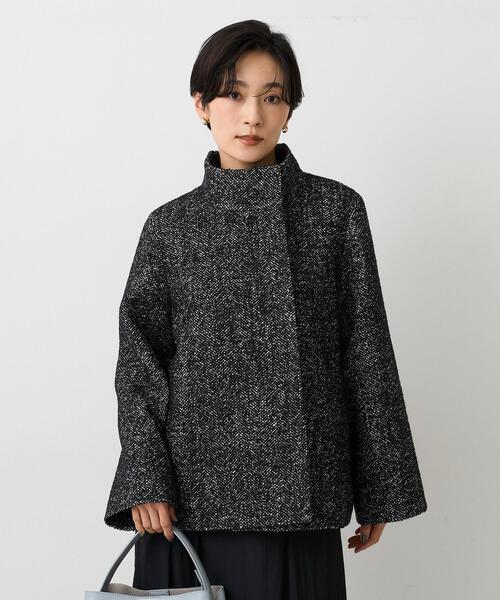 新品未使用　UNTITLED日本製ゆったりミドル丈ヘリンボーンPコート　タグ付き UNTITLED（アンタイトル） コート アウター 「ツイード風/スタンド