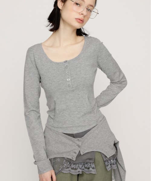 sly HENRY NECK CUT トップス SLY | HENRY NECK CUT トップス (Tシャツ・カットソー(長袖) ) |SHEL