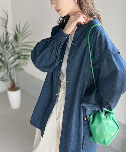 「ms+ ideal」 長袖チュニック LARGE ネイビー レディース_画像2