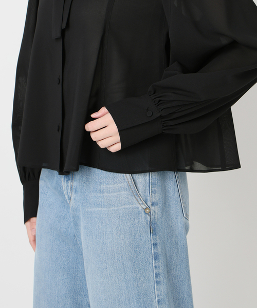 新品 IENA ボウタイブラウス ブラックA イエナ IENA 《》&NAVYシアーボウタイブラウス （ブラック