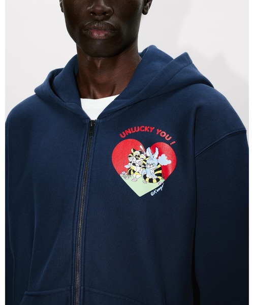 【レアデザイン】美品★KENZO パーカー 総柄 プルオーバー ネイビー L程度 ケンゾー KENZO 国内正規 ラッキータイガー パーカー プルオーバー