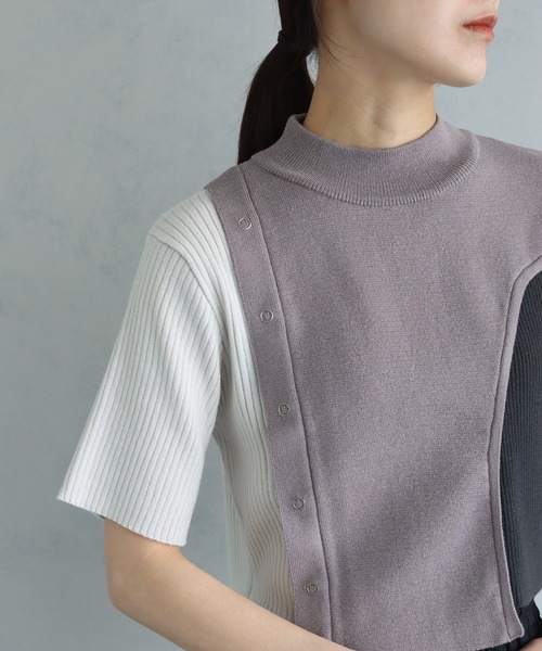 「&g'aime」 半袖ニット FREE チャコールグレー レディース_画像2