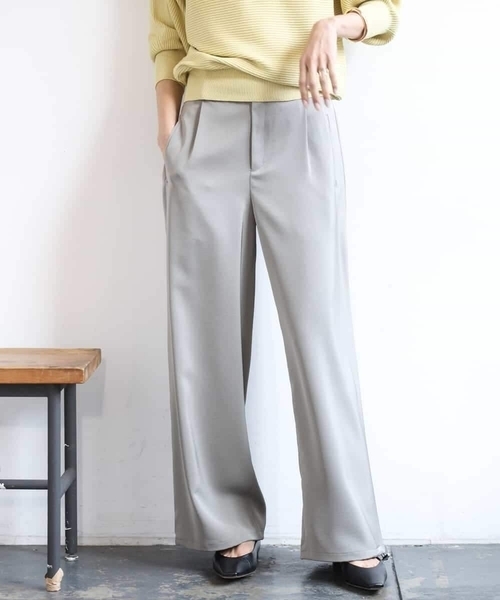 ワイドパンツ スウェットパンツ ジャージ 「リラックスボトム」ダルサテン ワイドパンツ レディースの画像