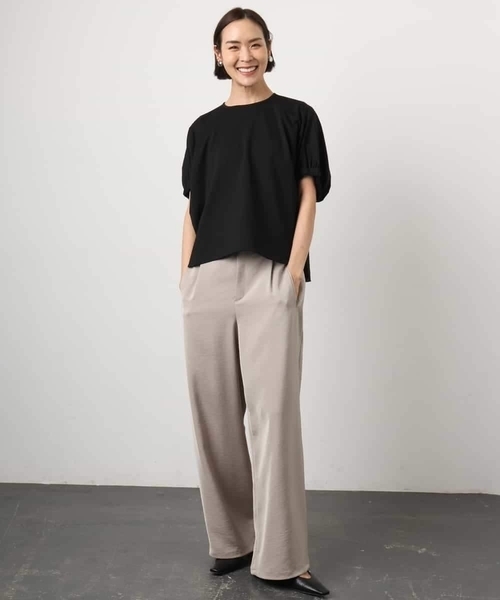 ワイドパンツ スウェットパンツ ジャージ 「リラックスボトム」ダルサテン ワイドパンツ レディースの画像