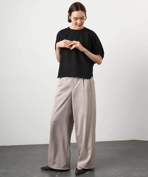 ワイドパンツ スウェットパンツ ジャージ 「リラックスボトム」ダルサテン ワイドパンツ レディースの画像