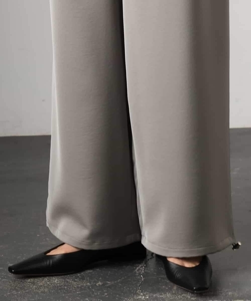 ワイドパンツ スウェットパンツ ジャージ 「リラックスボトム」ダルサテン ワイドパンツ レディースの画像