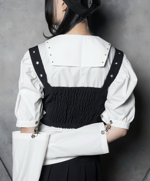 LAZYSLAY レザーネクタイシャツ ホワイト LAZYSLAY ブラウス シャツ レザーネクタイシャツ レディース